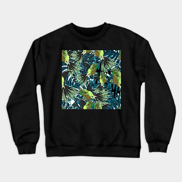 Macaw And Tropical Leaves Vector Seamless Print Crewneck Sweatshirt by MichelMM